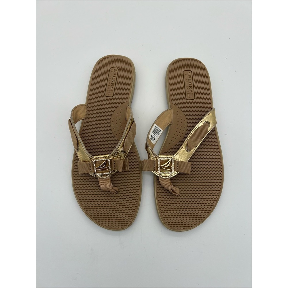 Sperry Women's Tan Sandals with Gold Accent‎ Thong size 9.6